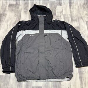 ✅Mens L Tall Columbia Interchange 3-in-1 Jacket Gray Black Hooded Winter Coat WP